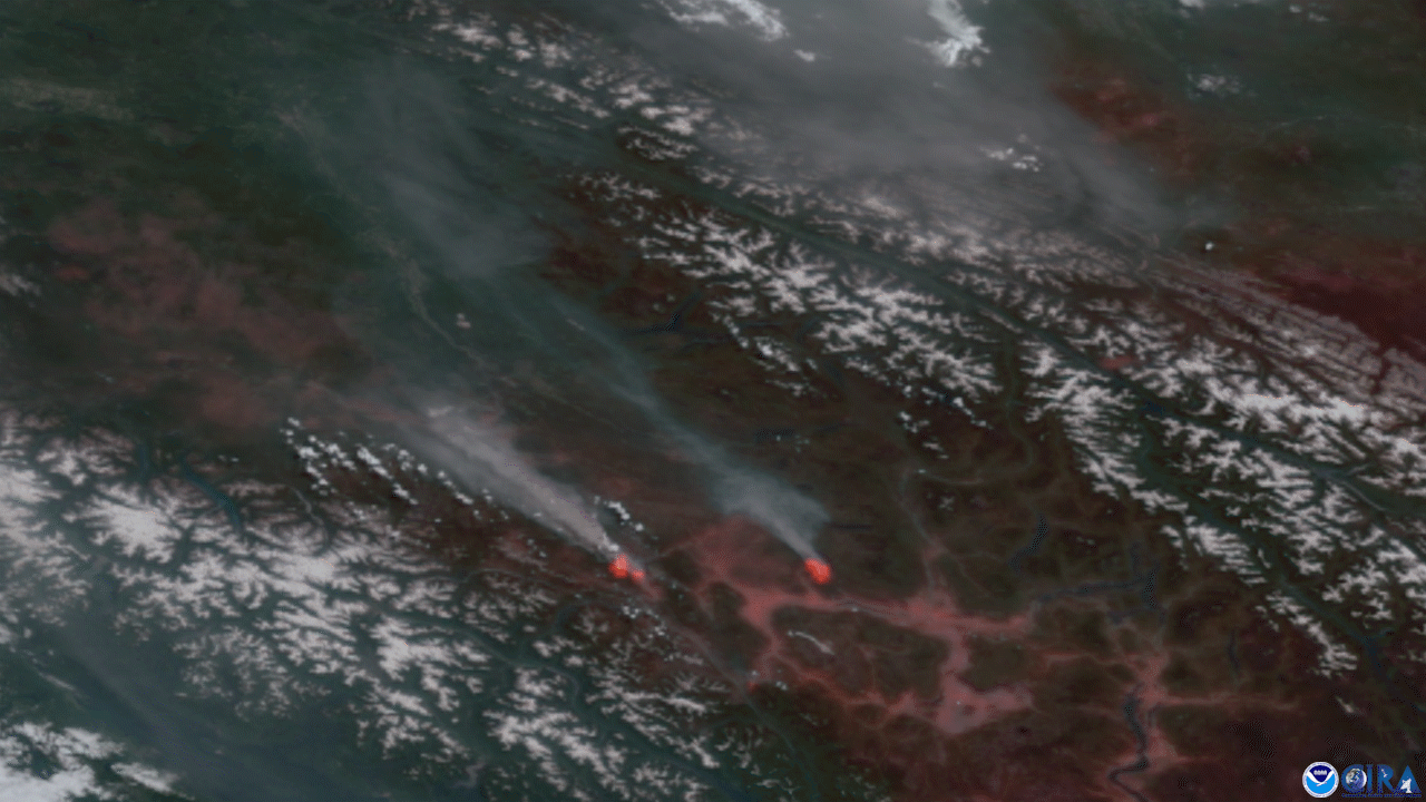 Animation of wildfires over the pacific northwest