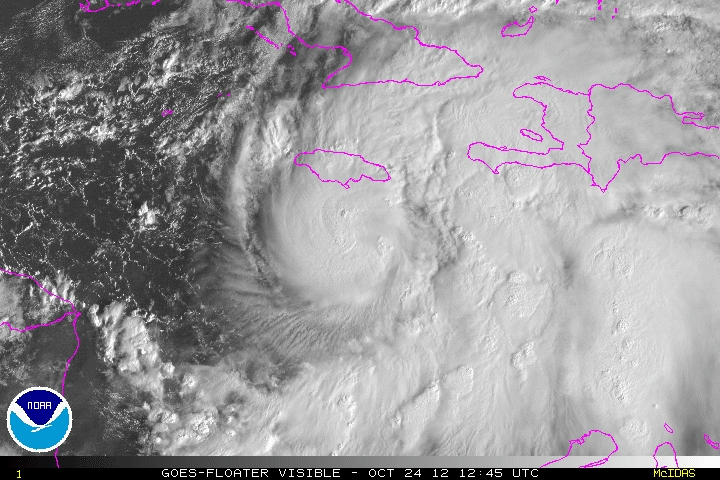  Visible animation from NOAA’s GOES-13 of Hurricane Sandy making landfall in eastern Jamaica on October 24, 2012.