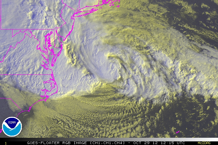 Multichannel animation from NOAA’s GOES-13 of Hurricane Sandy nearing landfall on October 29, 2012.