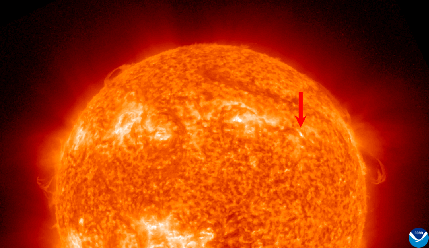 Image of the sun with a solar flare