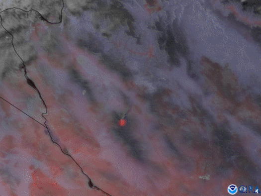 GOES West imagery shows hot spots and smoke from the Flag Fire burning in Arizona.