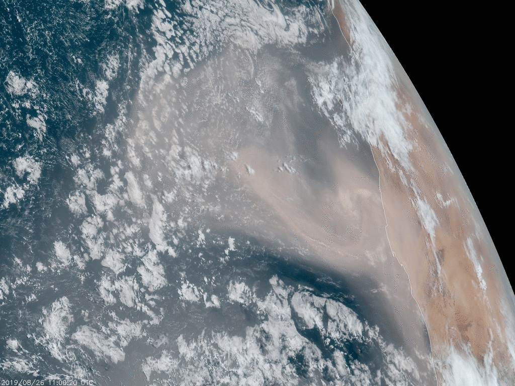 GOES-16 satellite watches one of the largest dust plumes of the year blow over the Atlantic Ocean from the Sahara Desert