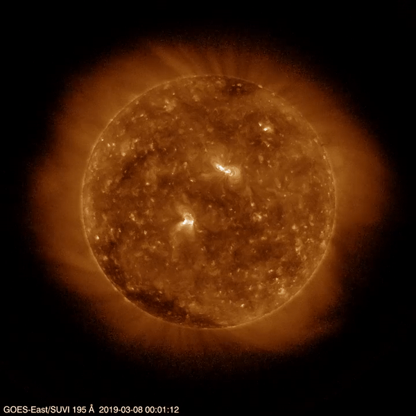 On March 8, 2019, the Sun erupted with a solar flare seen by NOAA’s GOES-16 Solar Ultraviolet Imager
