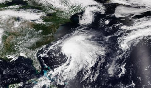 Hurricane Alex in June of 2022 over the atlantic ocean.