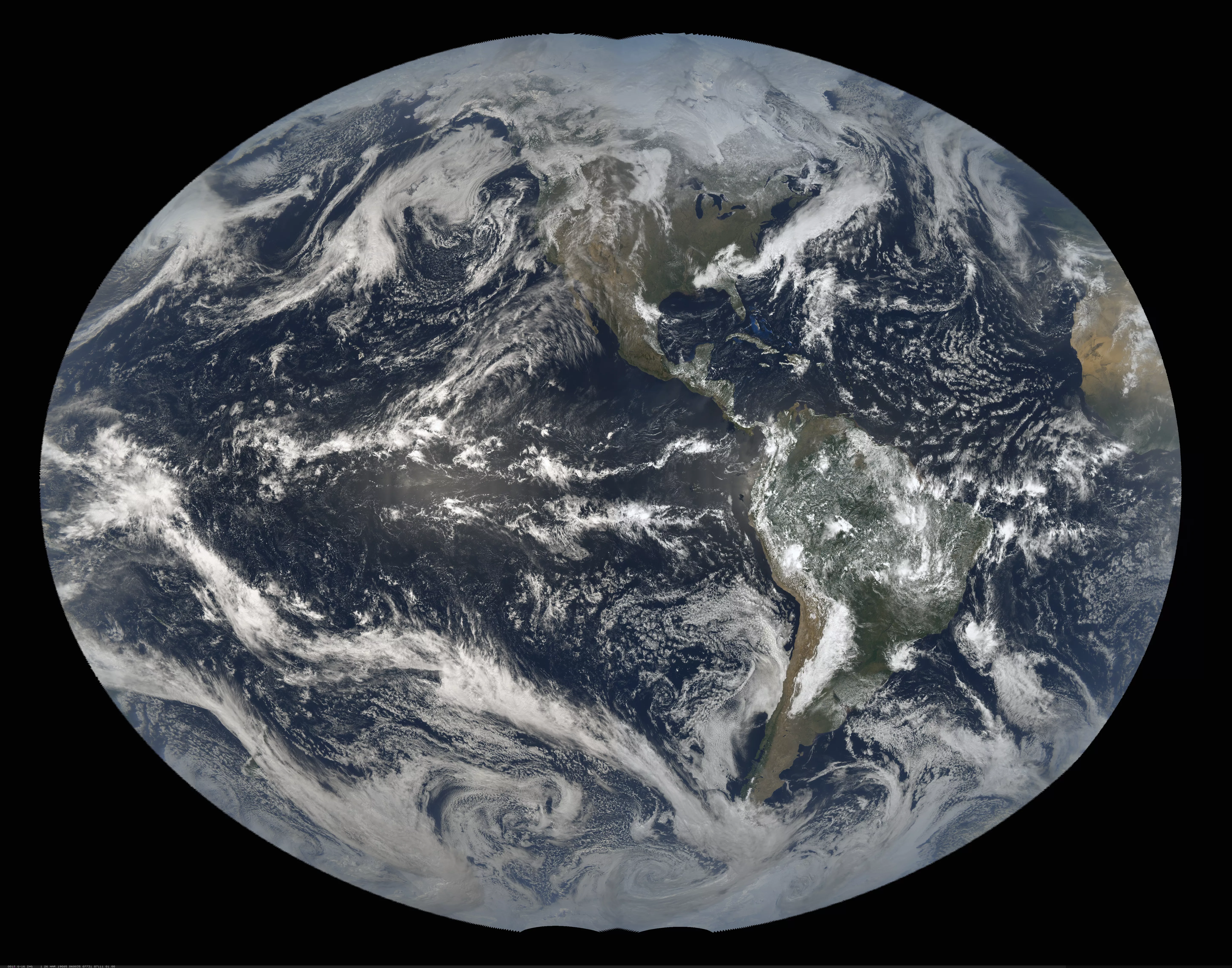 Composite image at noon of GOES East and GOES West coverage