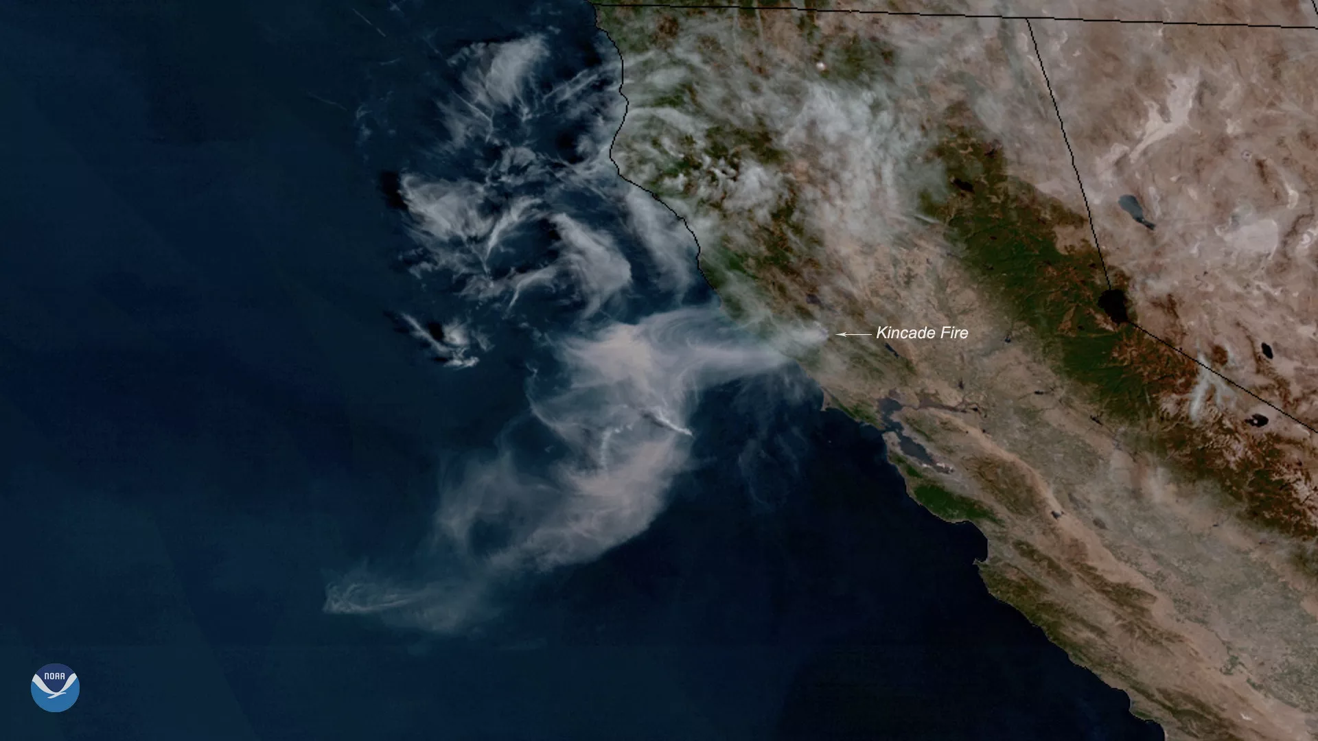Satellite view of a California wildfire