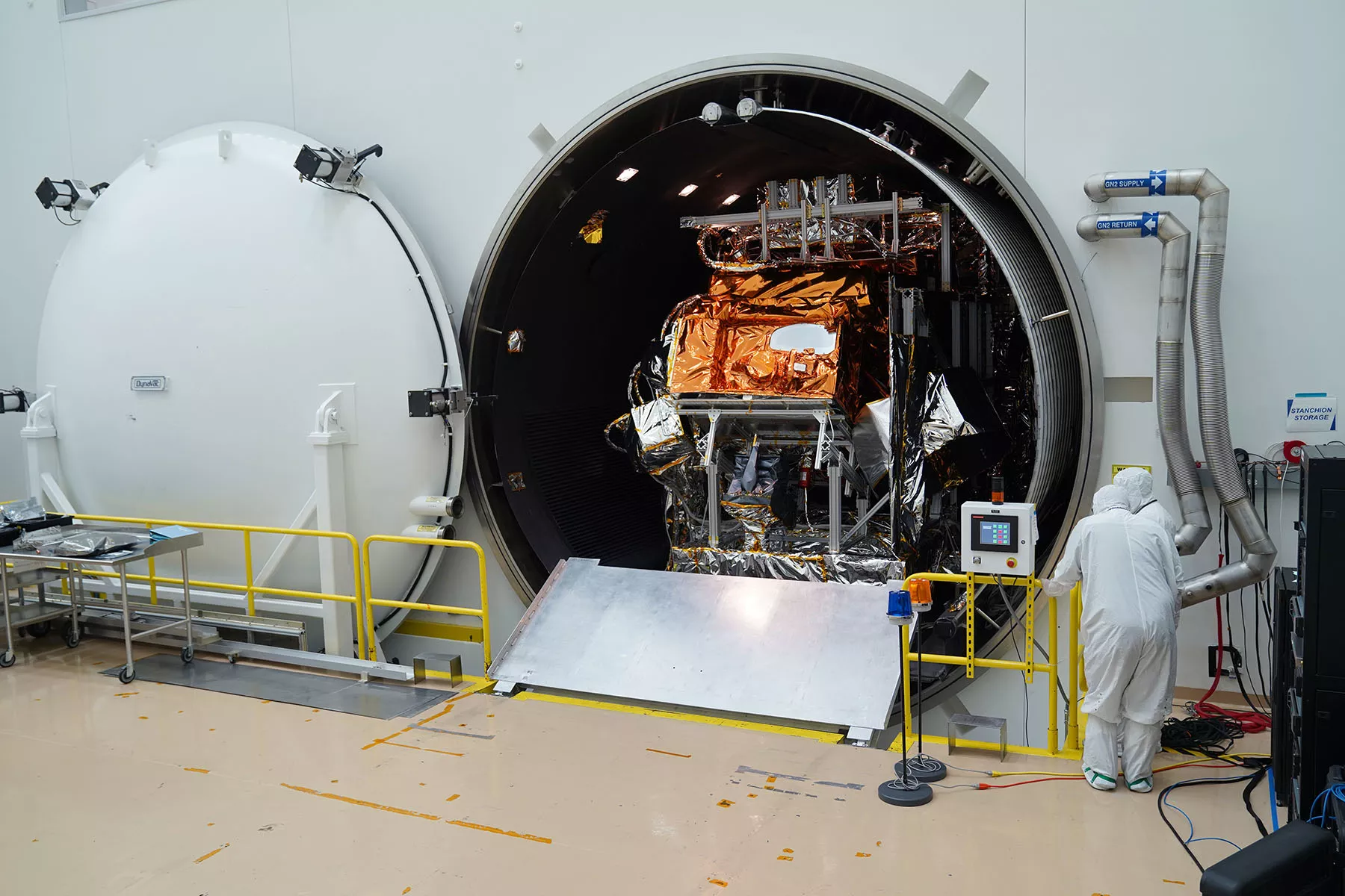 Image of JPSS-2 in the TVAC testing chamber