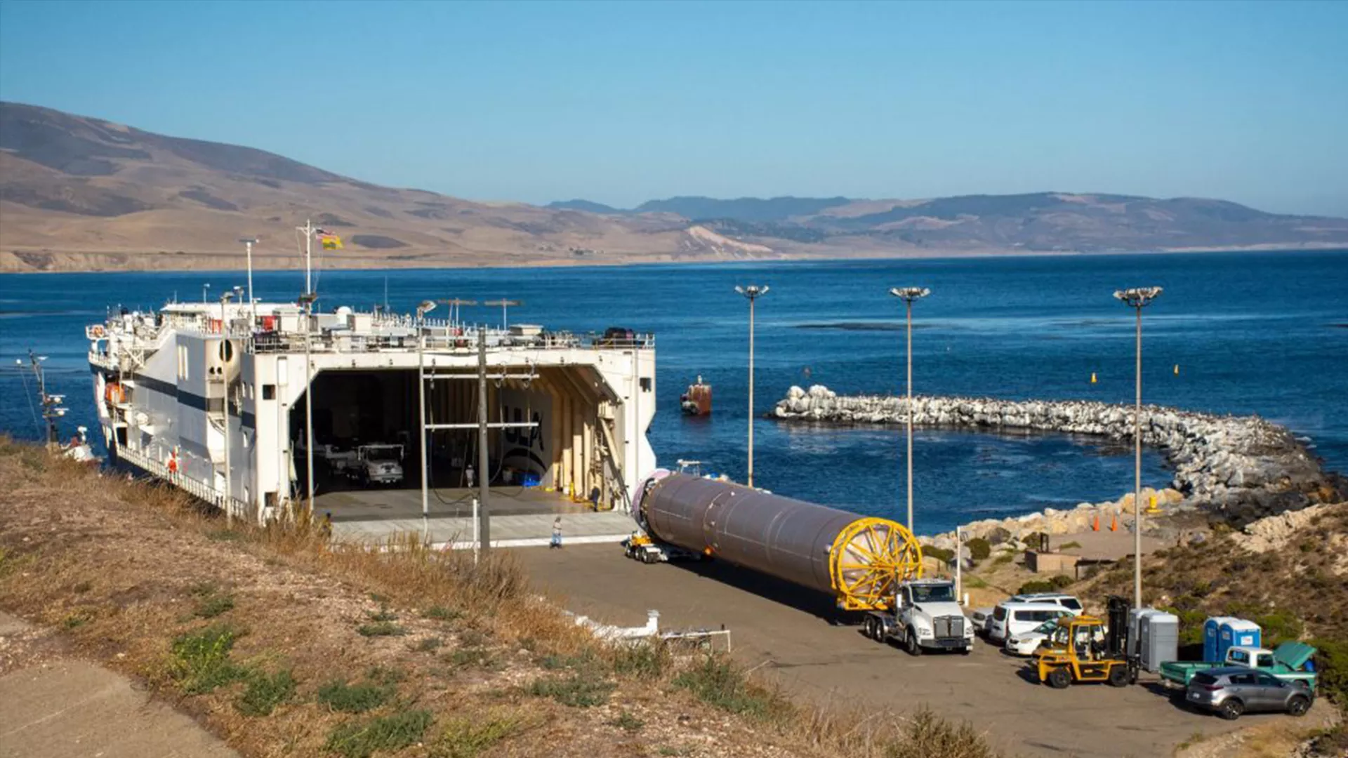 Image of the JPSS-2 Rocket being offloaded in California