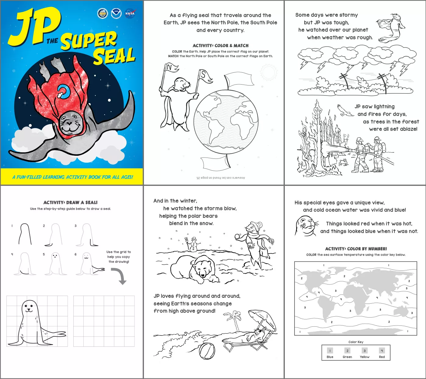 Panels with page previews of activity book