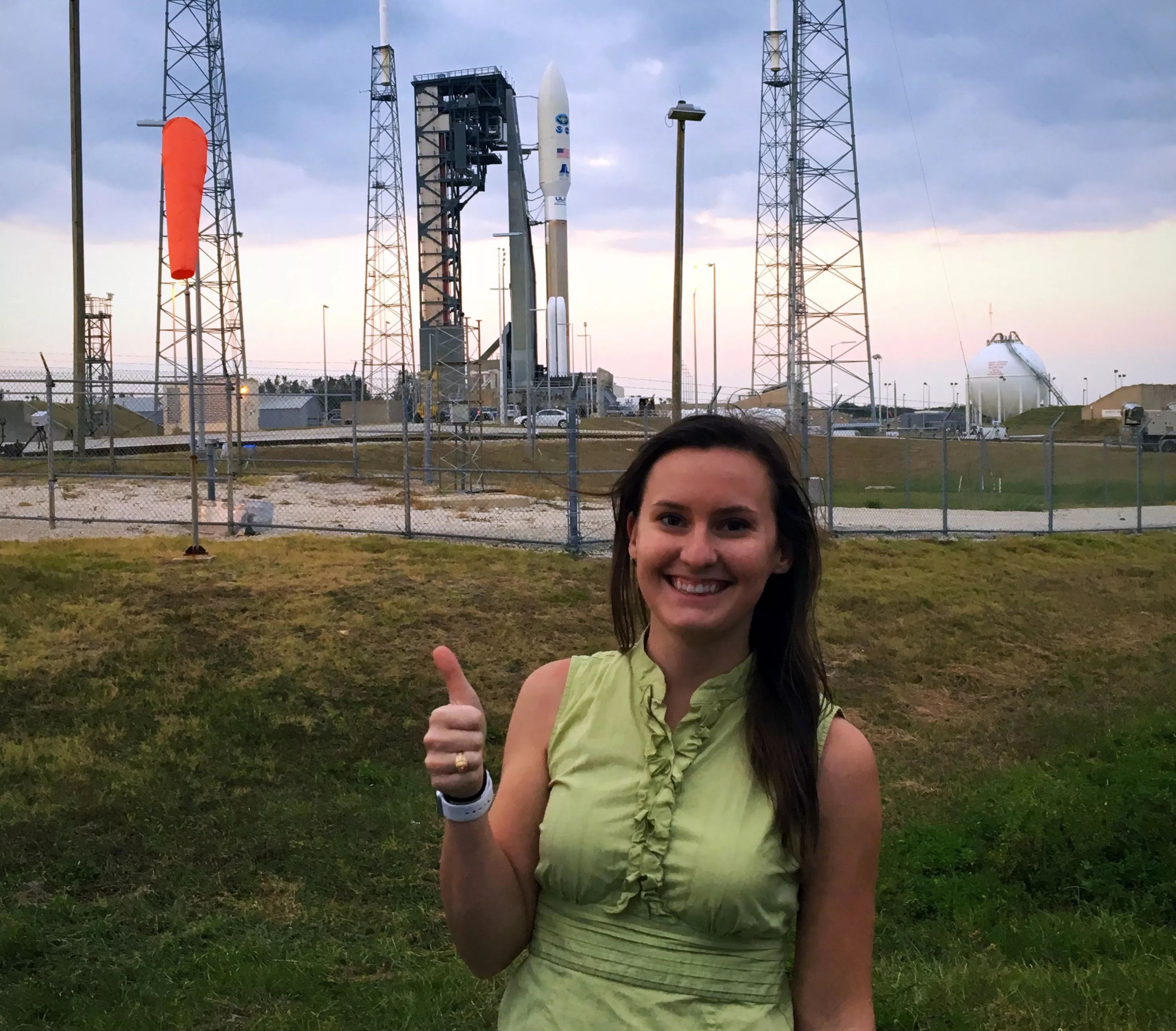 Dr. Stephanie Stevenson at the launch complex for NOAA’s GOES-R satellite at Cape Canaveral Space Force Station in November 2016.