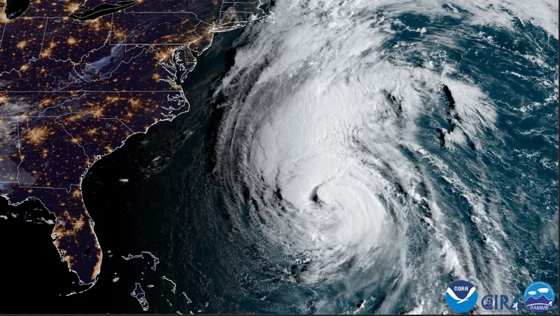 GeoColor imagery of Hurricane Lee, captured via NOAA's GOES East satellite on Sept. 14, 2023.