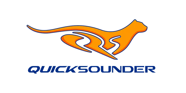 Graphic logo of a stylized cheetah silhouette and the word Quicksounder.