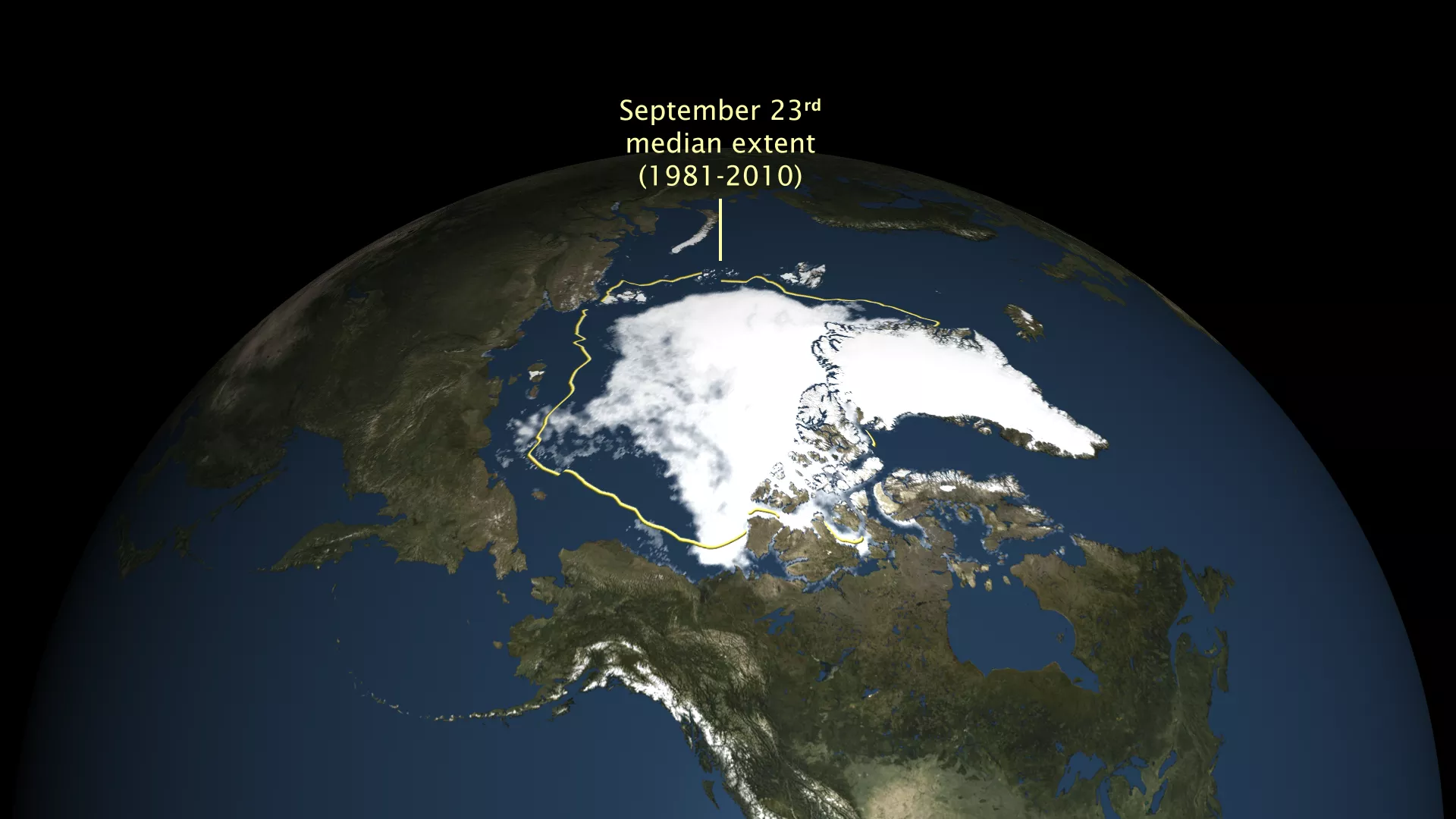 This map shows Arctic sea ice extent measured by satellites on Sept. 23, 2018. 