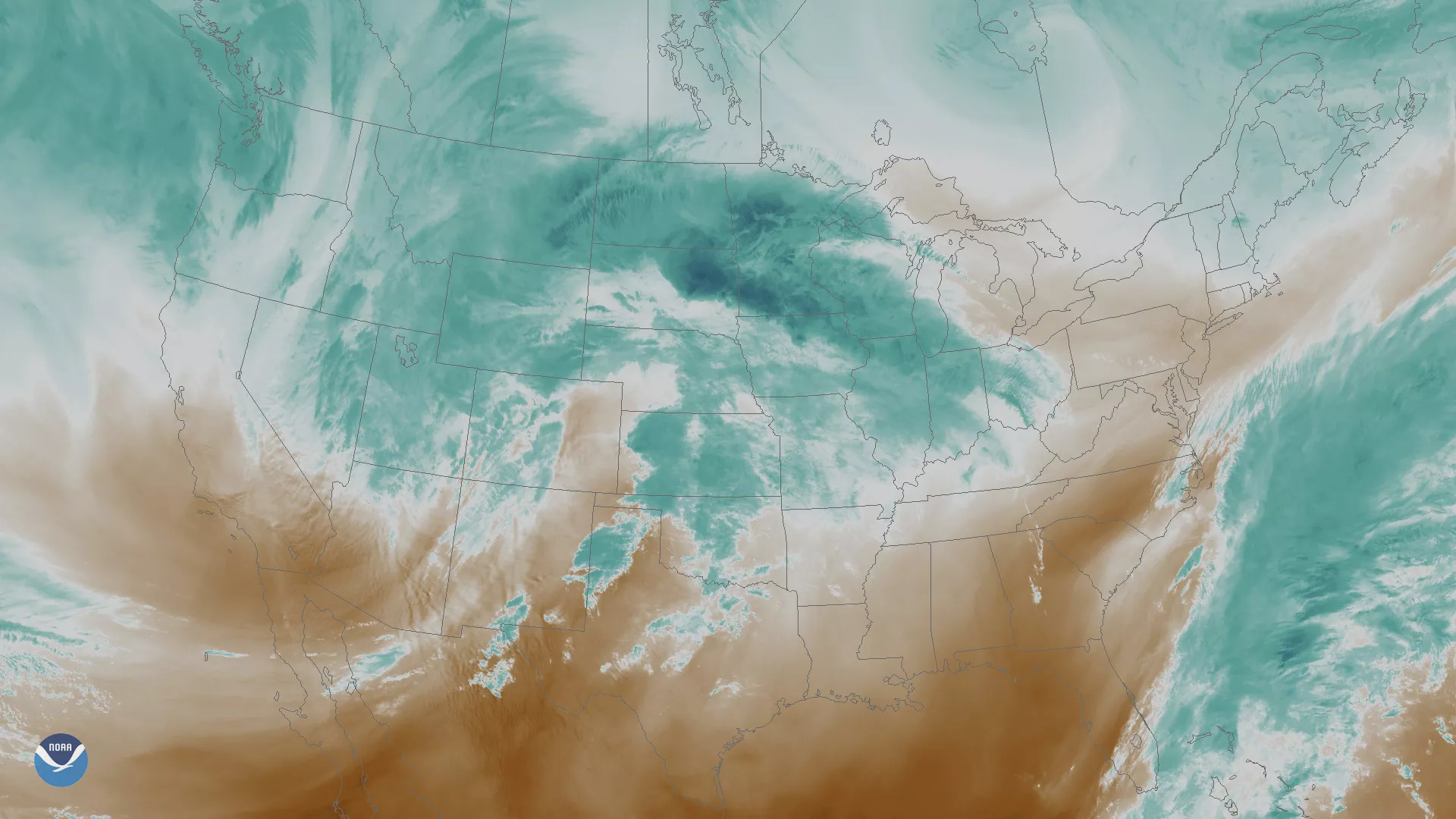 Satellite view of water vapor over the United States