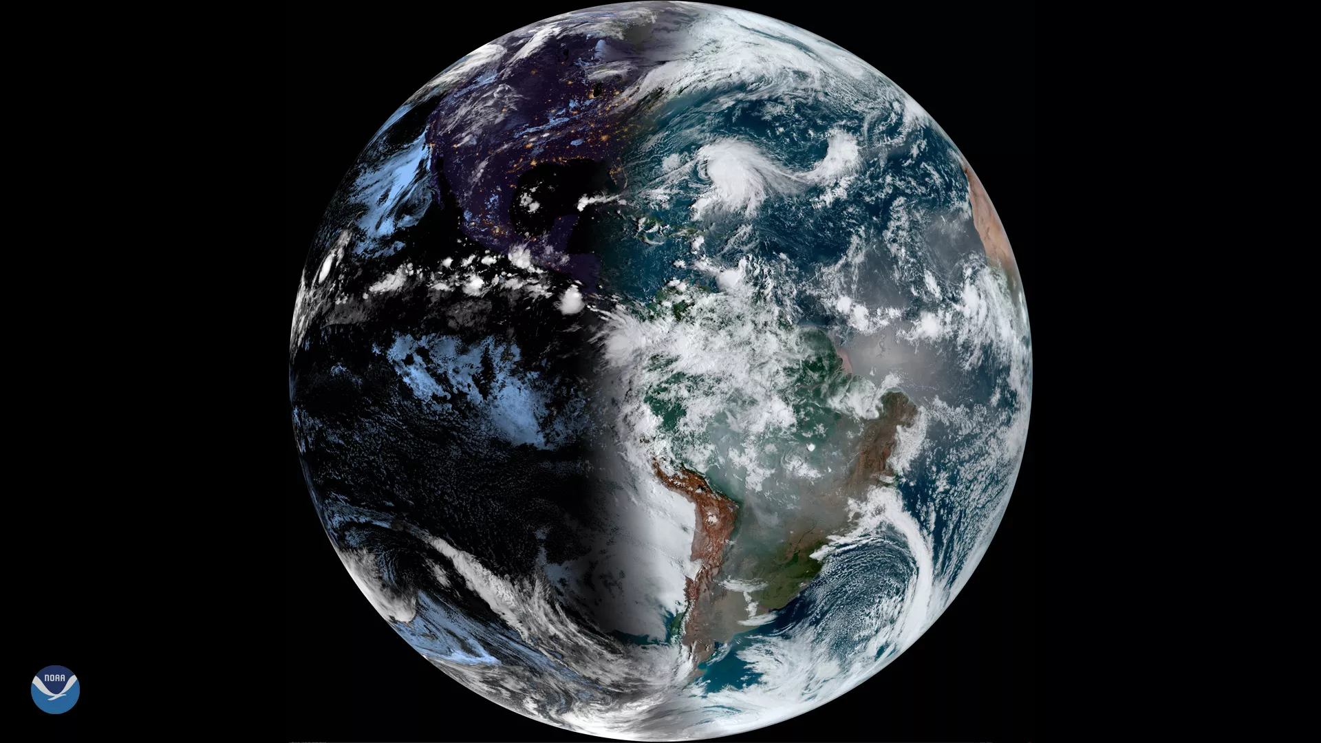 Satellite imagery from GOES East shows the autumnal equinox in the Northern Hemisphere