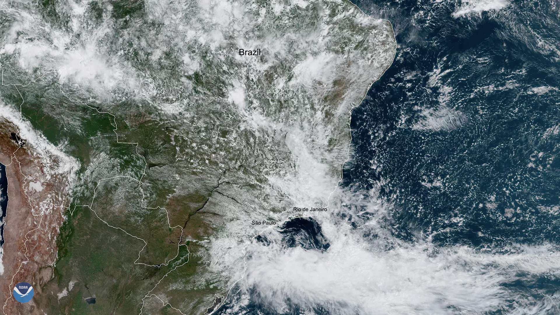 Satellite imagery of a storm system over Brazil
