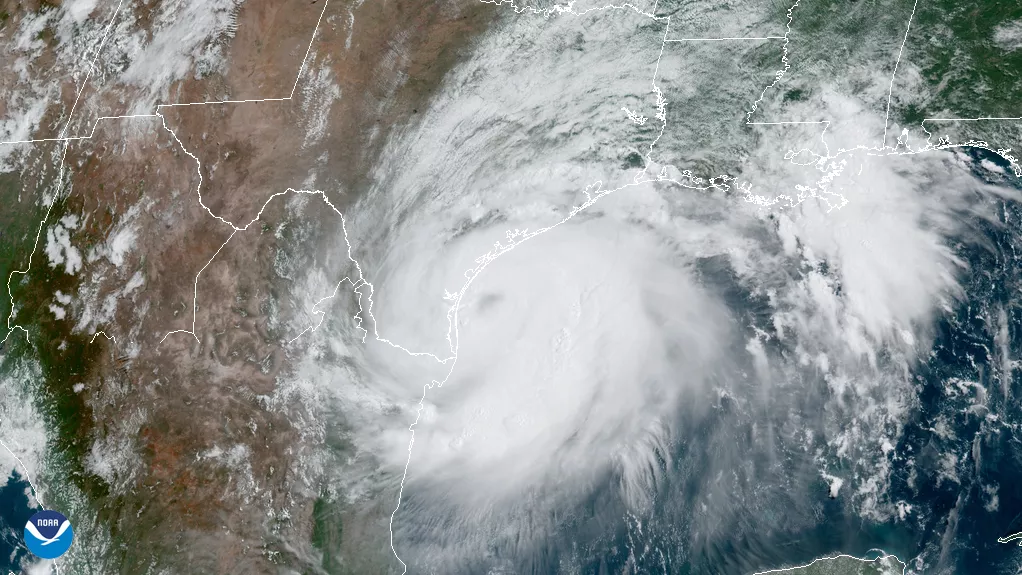 GeoColor image of Hurricane Hanna making landfall in Texas from the GOES-16 satellite on July 25, 2020.