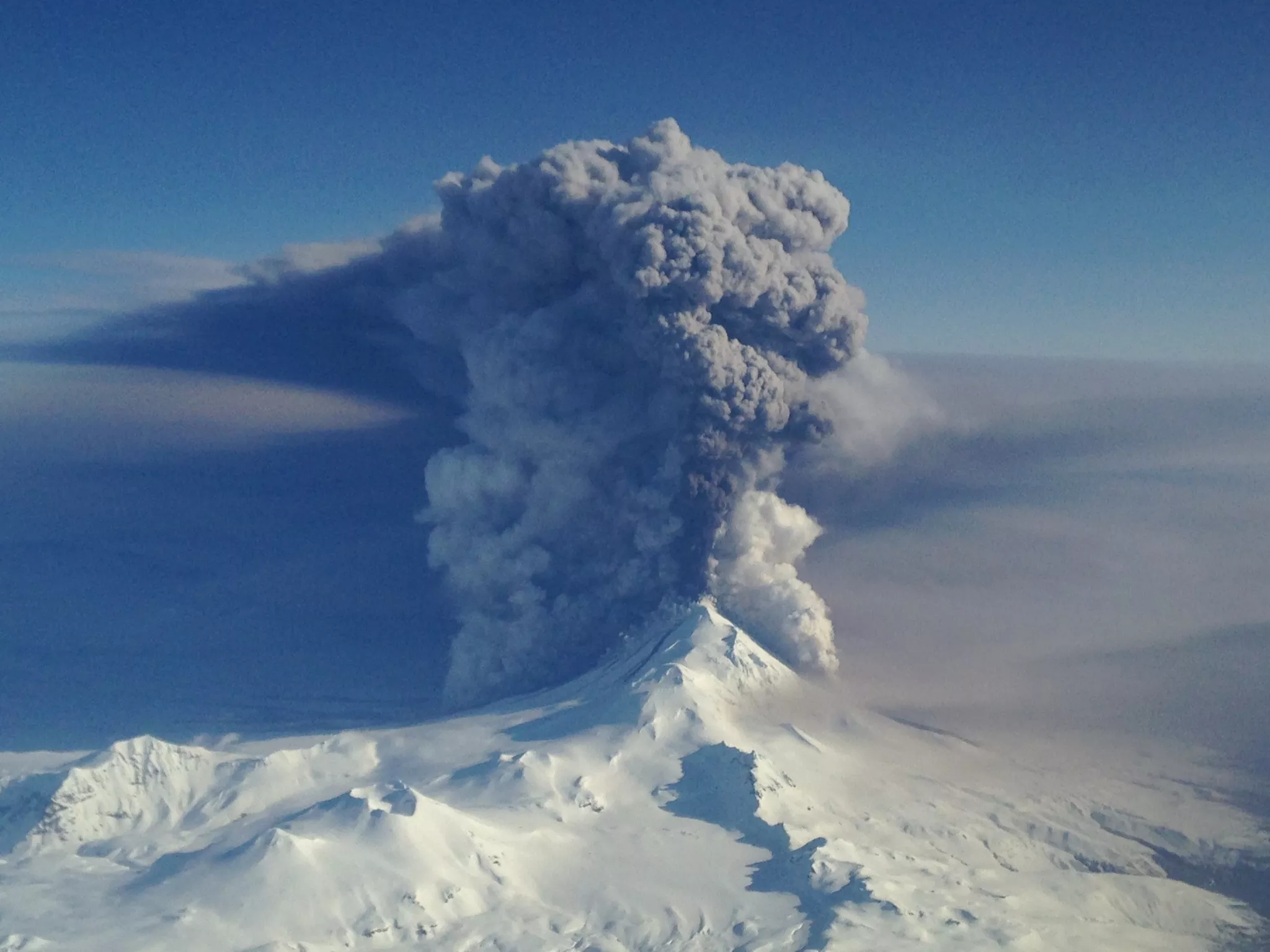 Photo of Pavlof Volcano in Alaska erupting in Mar. 2016. 
