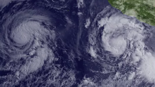 Two hurricanes side by side in the Pacific Ocean
