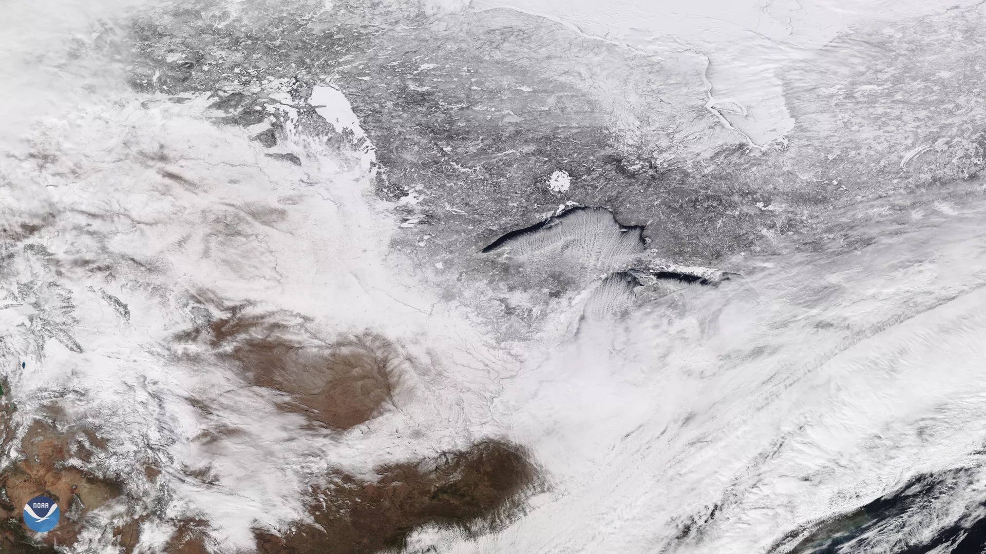 NOAA-20 TrueColor imagery of cloud streets over Lake Superior, from Feb. 13, 2020.