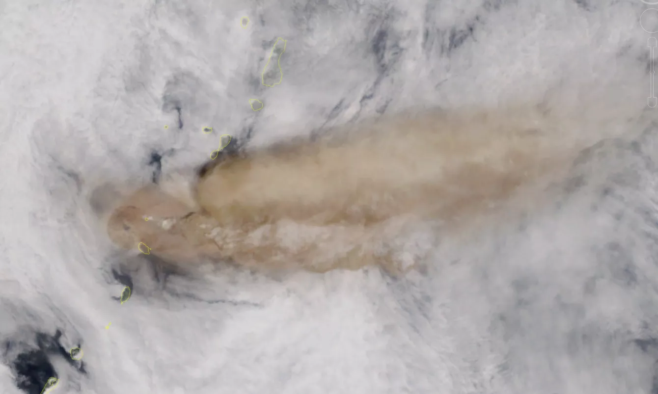 The NOAA-20 satellite snapped these images of the ash plume from the Raikoke Volcano eruption on June 22, 2019