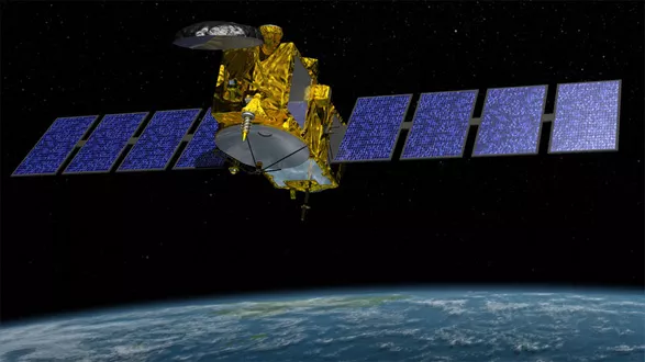 Rendering of Jason-3 satellite orbiting the Earth