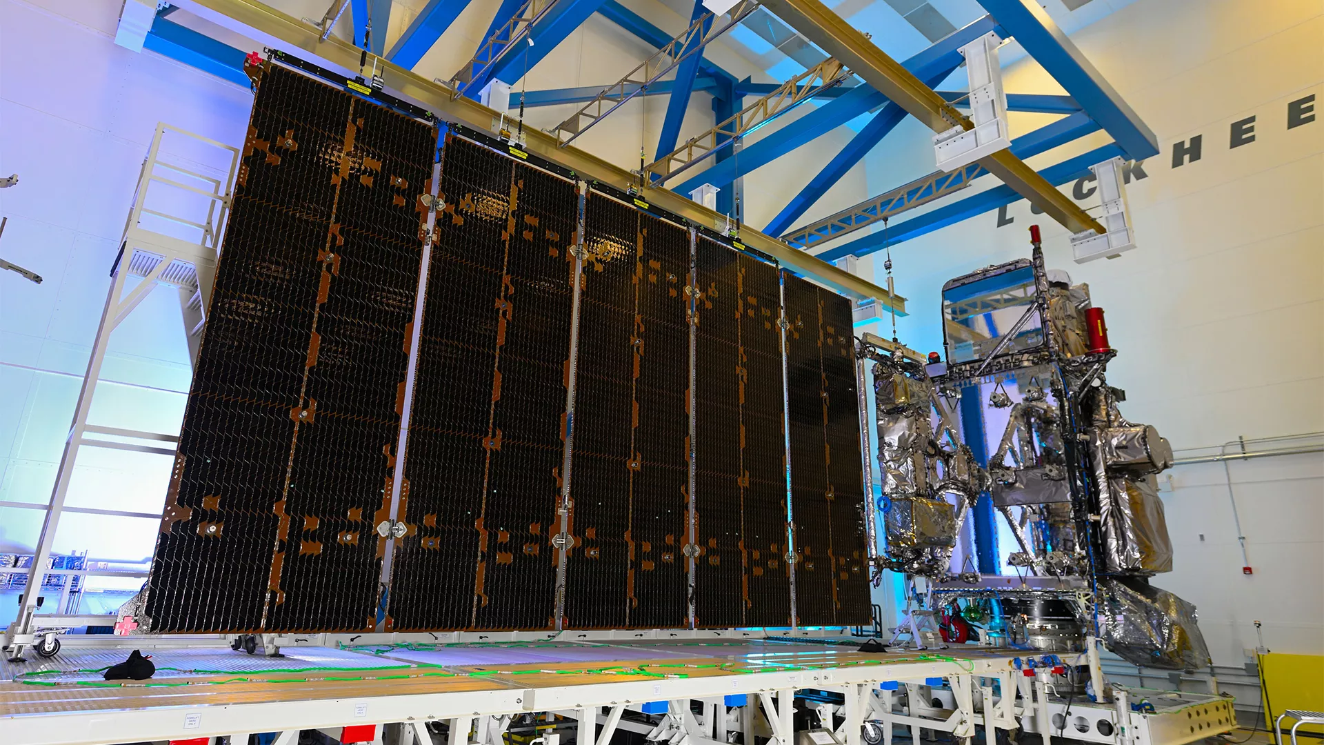 The GOES-T satellite with solar array fully deployed.